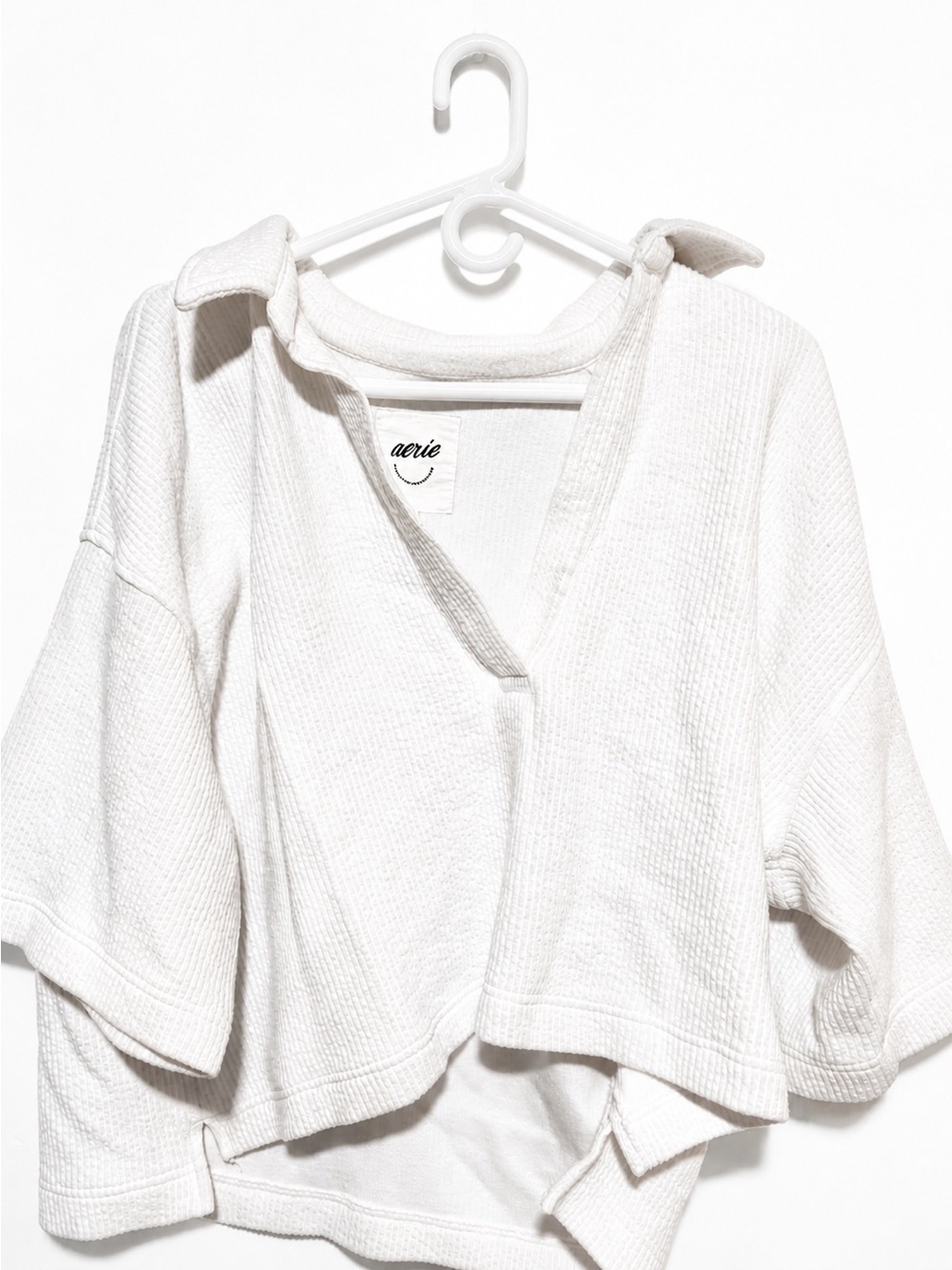 Aerie White Textured Knit Sweater Top